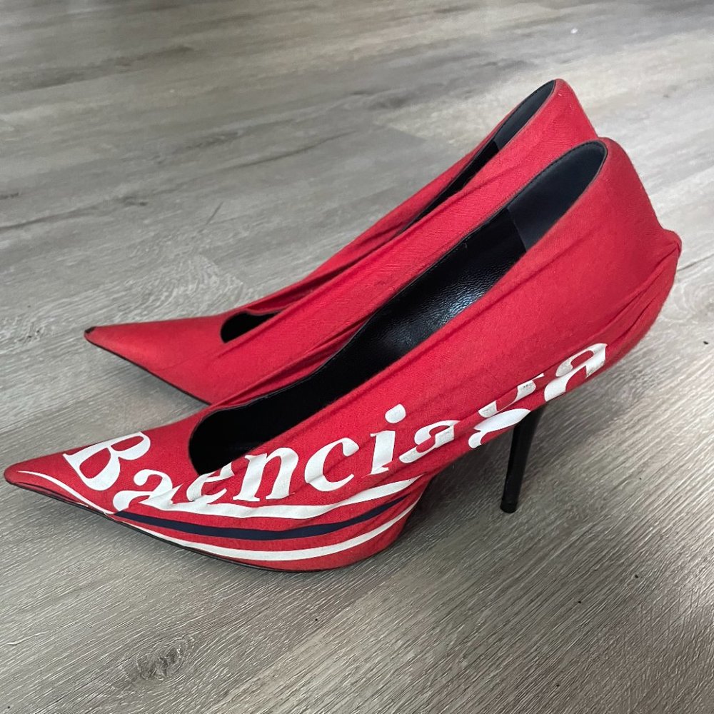 BALENCIAGA 2017 RED Knife Slingback Pumps